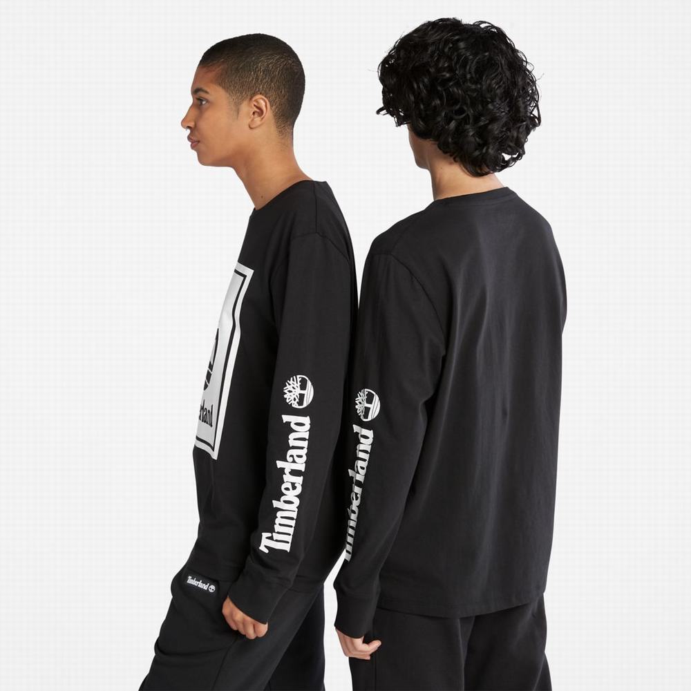 Timberland Long-Sleeve Logo Tişört Kadın Siyah Beyaz | TR-4632W