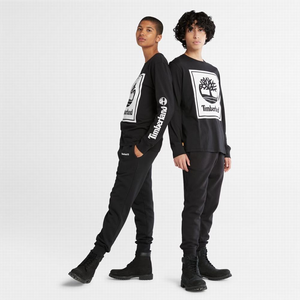 Timberland Long-Sleeve Logo Tişört Kadın Siyah Beyaz | TR-4632W
