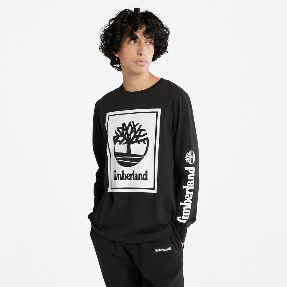 Timberland Long-Sleeve Logo Tişört Kadın Siyah Beyaz | TR-4632W