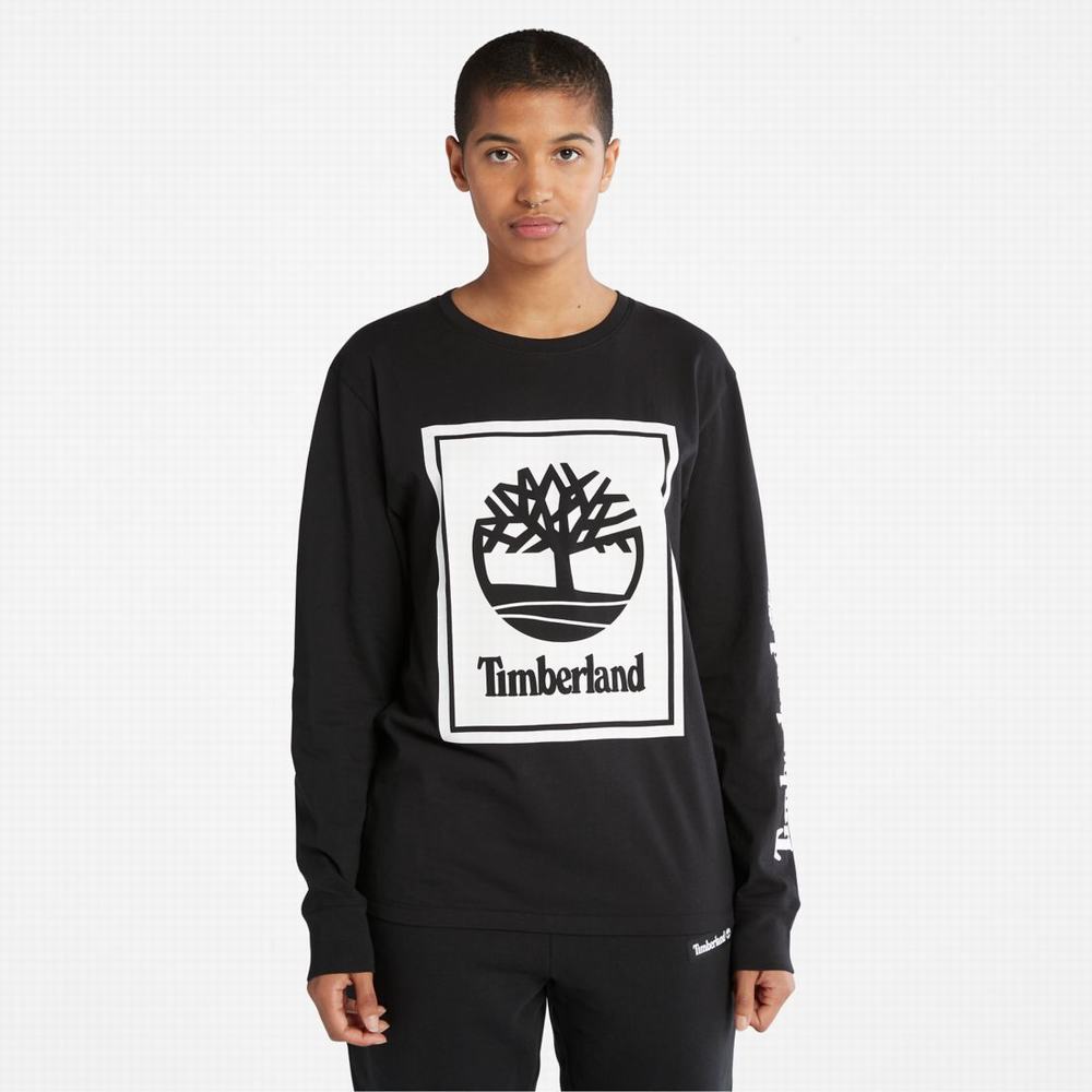 Timberland Long-Sleeve Logo Tişört Kadın Siyah Beyaz | TR-4632W