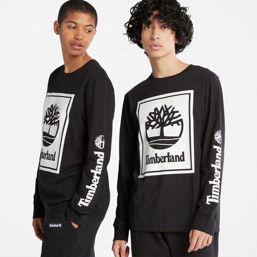 Timberland Long-Sleeve Logo Tişört Kadın Siyah Beyaz | TR-4632W
