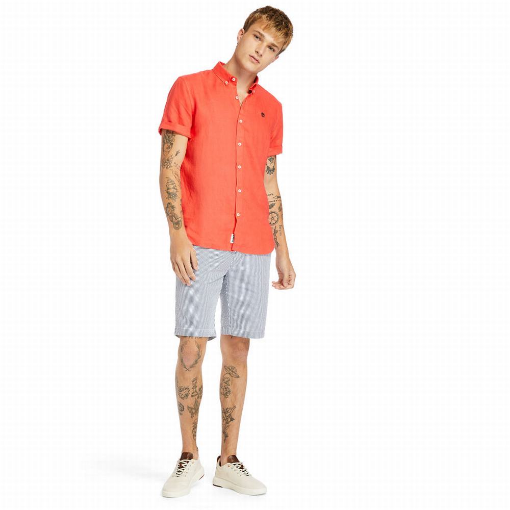 Timberland Mill River Kısa-Sleeve Linen Gömlek Erkek Kırmızı | TR-4268L