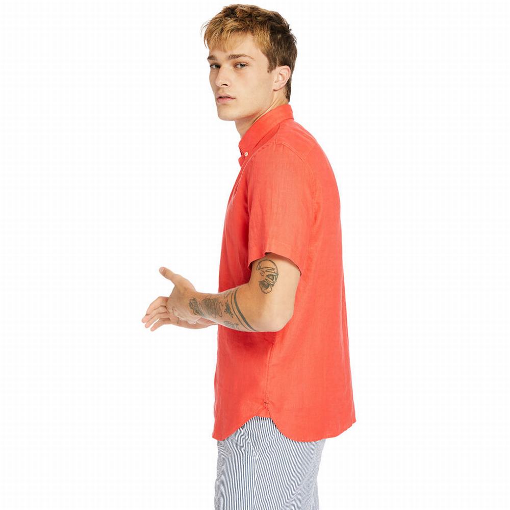 Timberland Mill River Kısa-Sleeve Linen Gömlek Erkek Kırmızı | TR-4268L