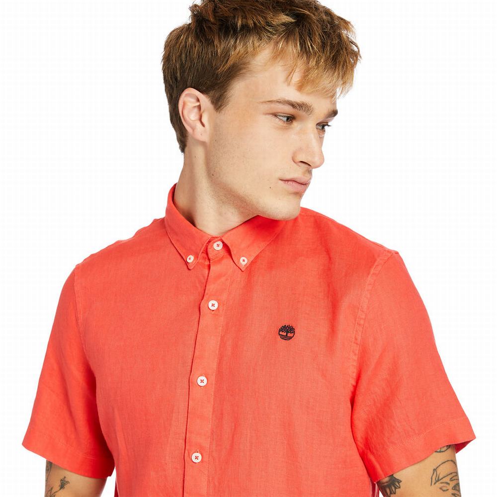 Timberland Mill River Kısa-Sleeve Linen Gömlek Erkek Kırmızı | TR-4268L