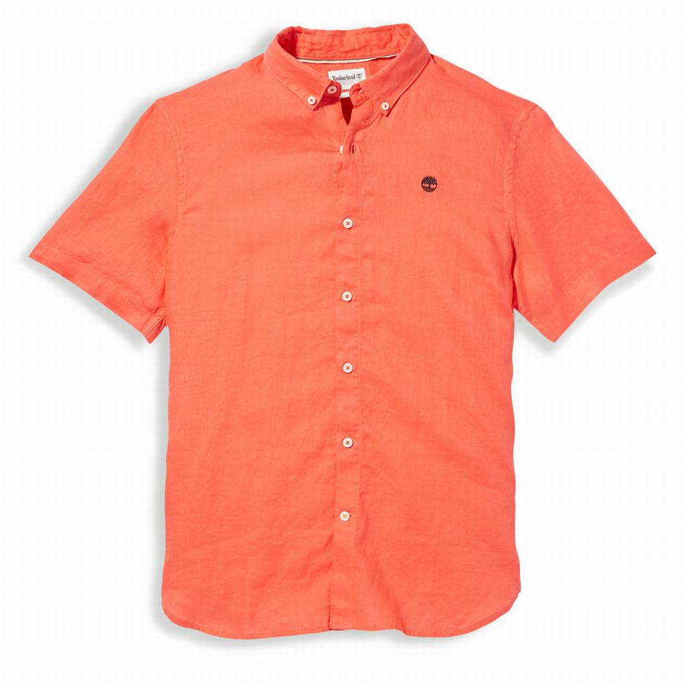 Timberland Mill River Kısa-Sleeve Linen Gömlek Erkek Kırmızı | TR-4268L