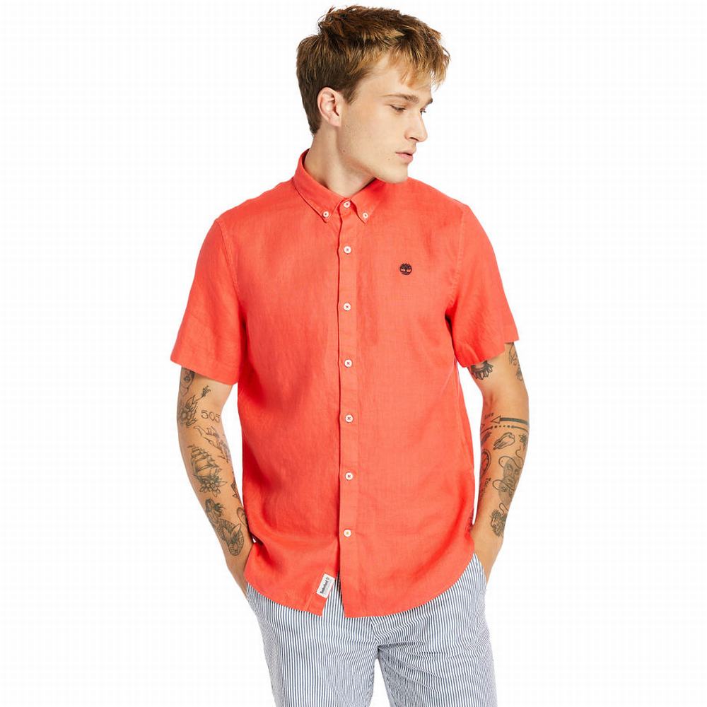 Timberland Mill River Kısa-Sleeve Linen Gömlek Erkek Kırmızı | TR-4268L