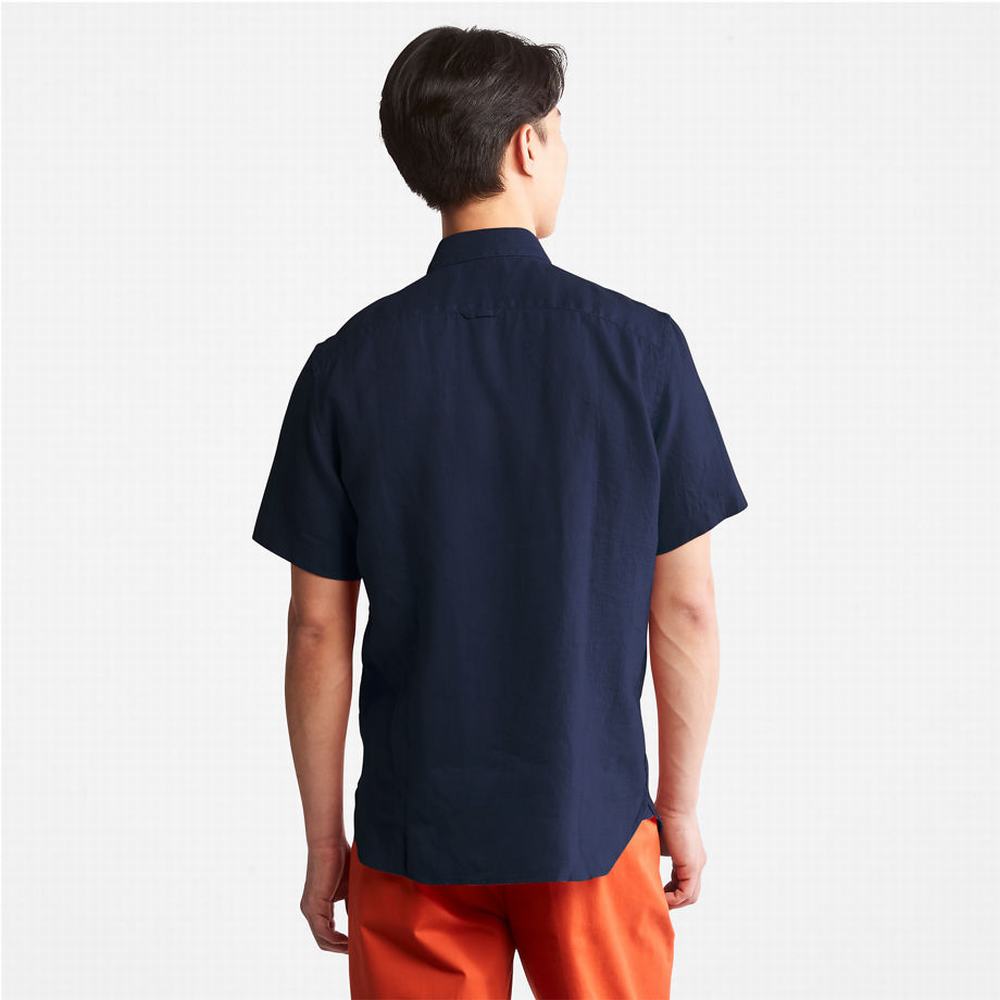 Timberland Mill River Kısa-Sleeve Linen Gömlek Erkek Lacivert | TR-7309J