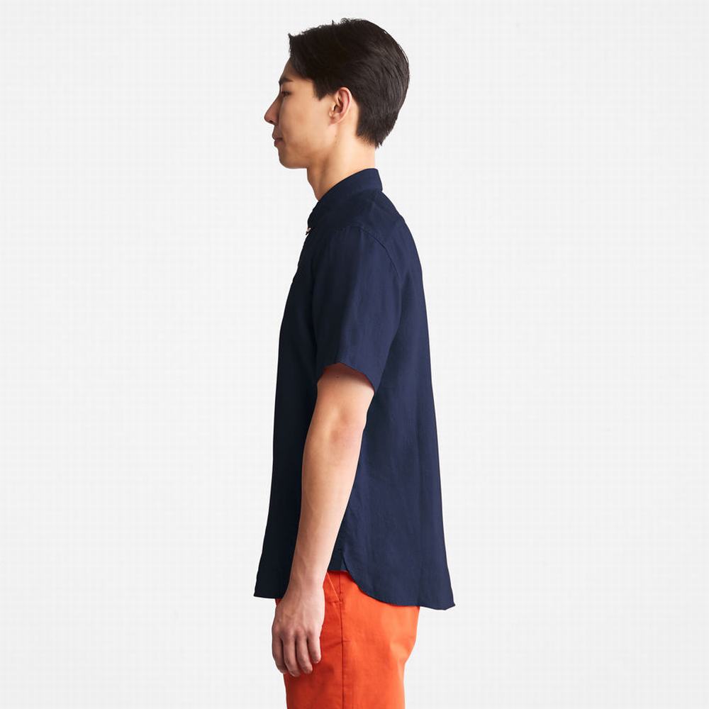 Timberland Mill River Kısa-Sleeve Linen Gömlek Erkek Lacivert | TR-7309J