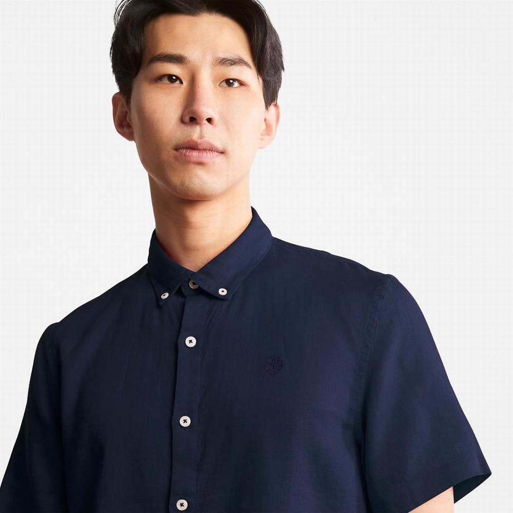 Timberland Mill River Kısa-Sleeve Linen Gömlek Erkek Lacivert | TR-7309J
