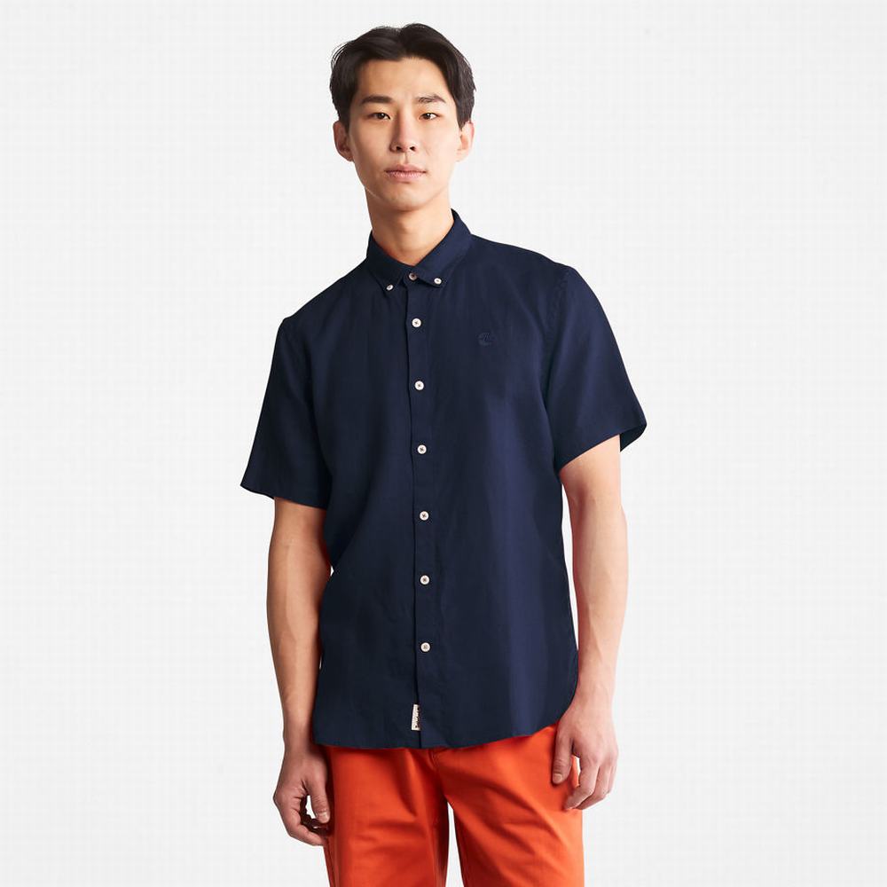 Timberland Mill River Kısa-Sleeve Linen Gömlek Erkek Lacivert | TR-7309J