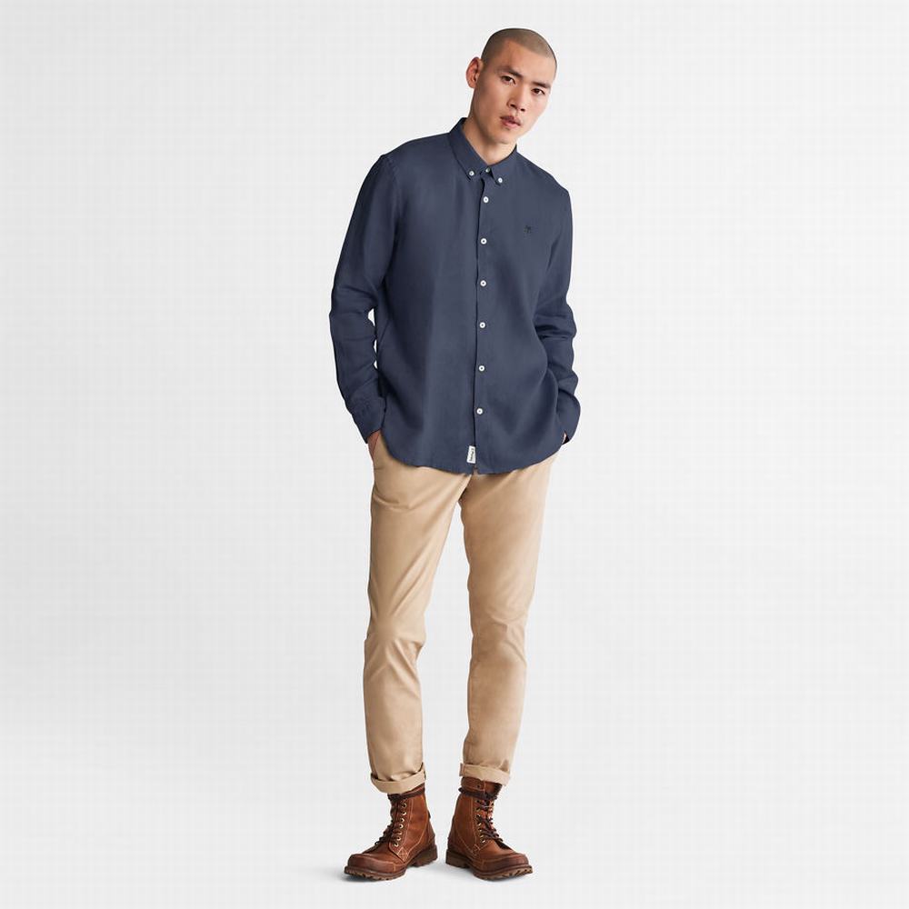 Timberland Mill River LS Linen Gömlek Erkek Lacivert | TR-0873K