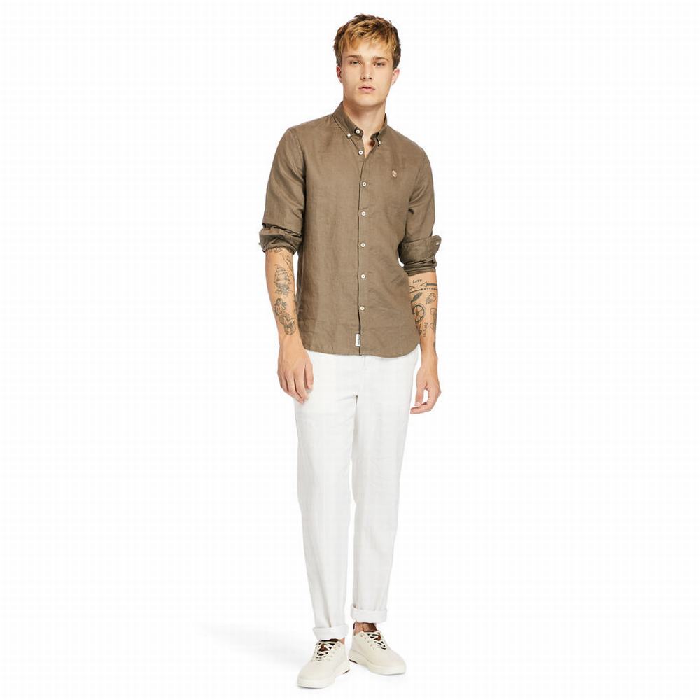 Timberland Mill River LS Linen Gömlek Erkek Kahverengi | TR-3726D