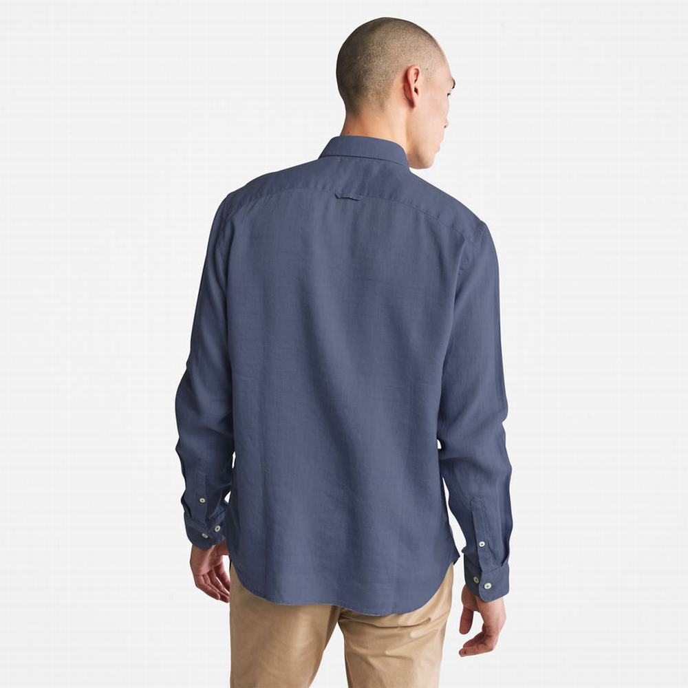 Timberland Mill River Slim-Fit Linen Gömlek Erkek Mavi Lacivert | TR-3045A