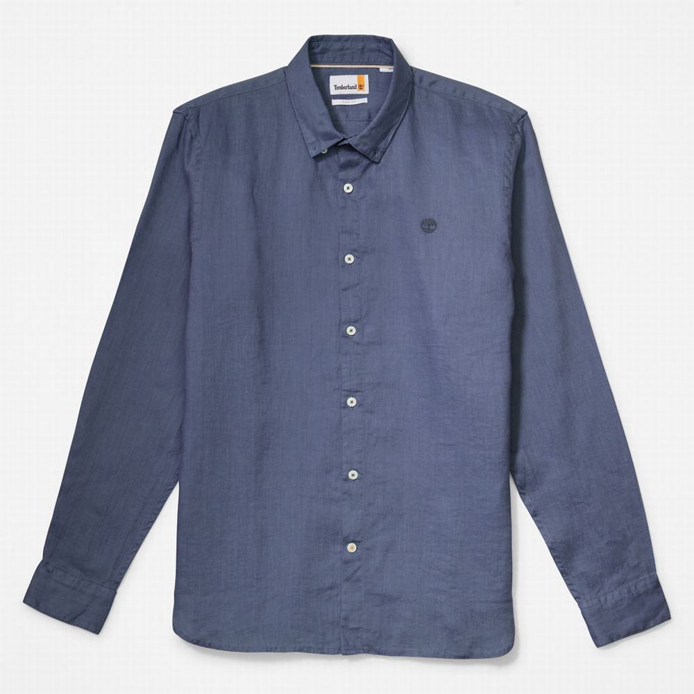Timberland Mill River Slim-Fit Linen Gömlek Erkek Mavi Lacivert | TR-3045A