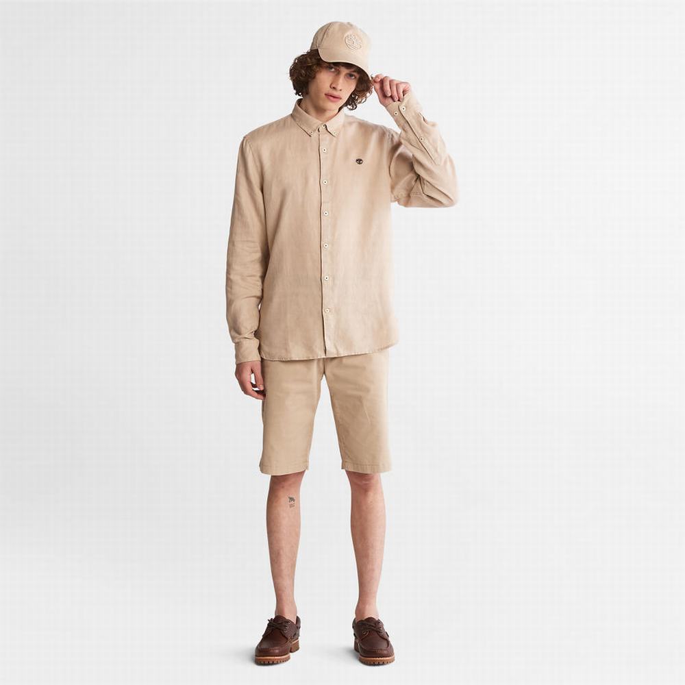 Timberland Mill River Slim-Fit Linen Gömlek Erkek Bej Rengi | TR-5280S