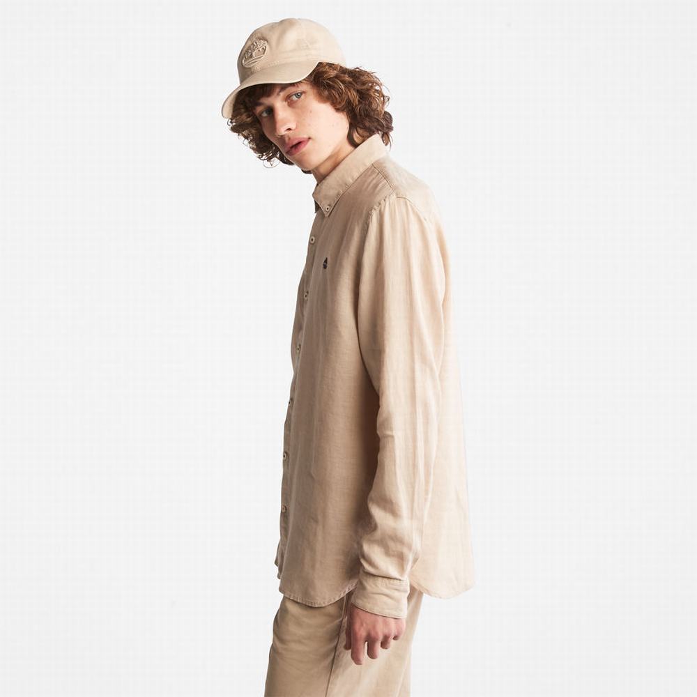 Timberland Mill River Slim-Fit Linen Gömlek Erkek Bej Rengi | TR-5280S