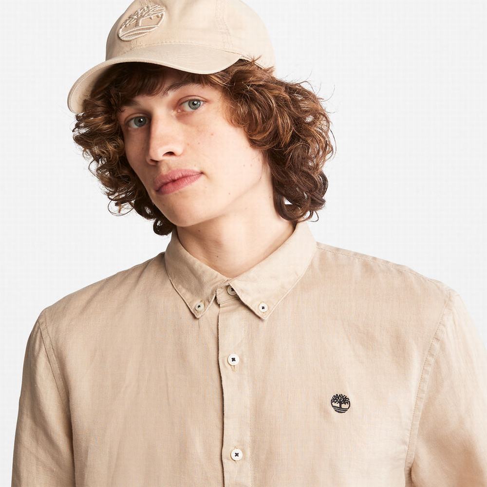 Timberland Mill River Slim-Fit Linen Gömlek Erkek Bej Rengi | TR-5280S