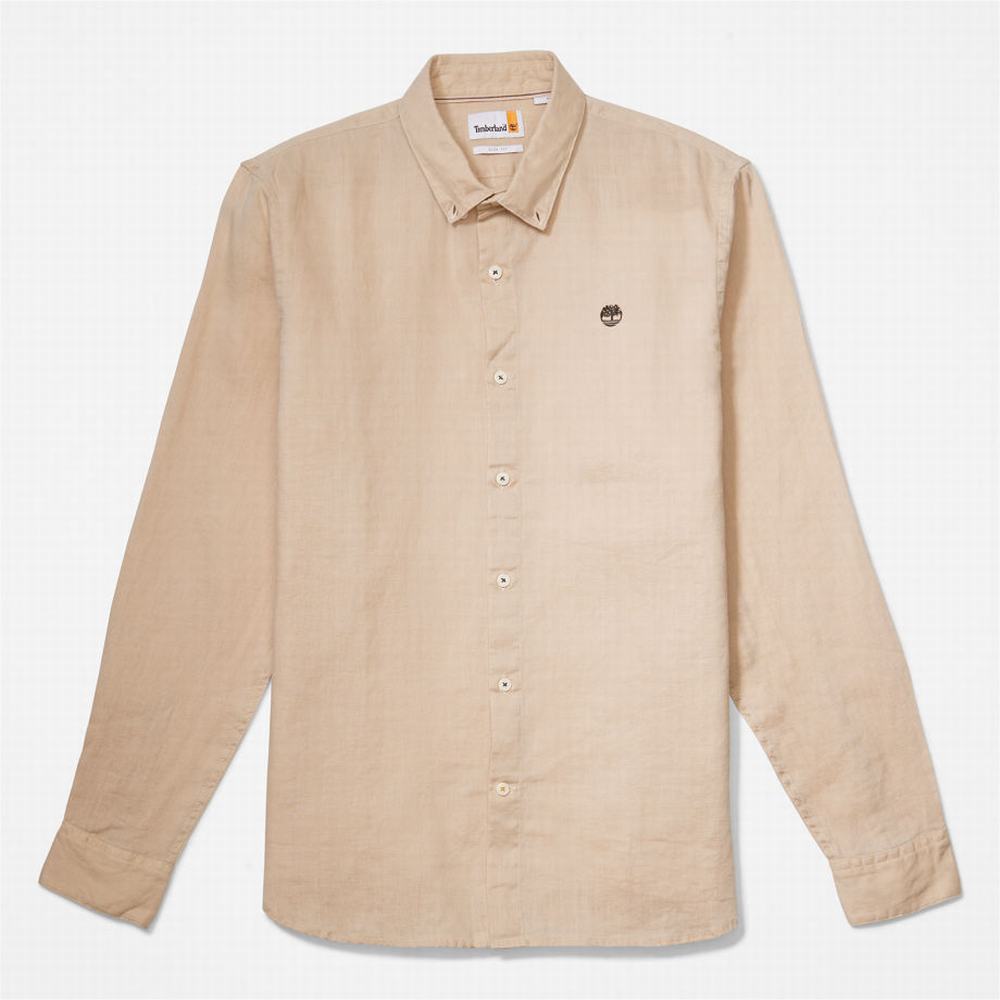 Timberland Mill River Slim-Fit Linen Gömlek Erkek Bej Rengi | TR-5280S