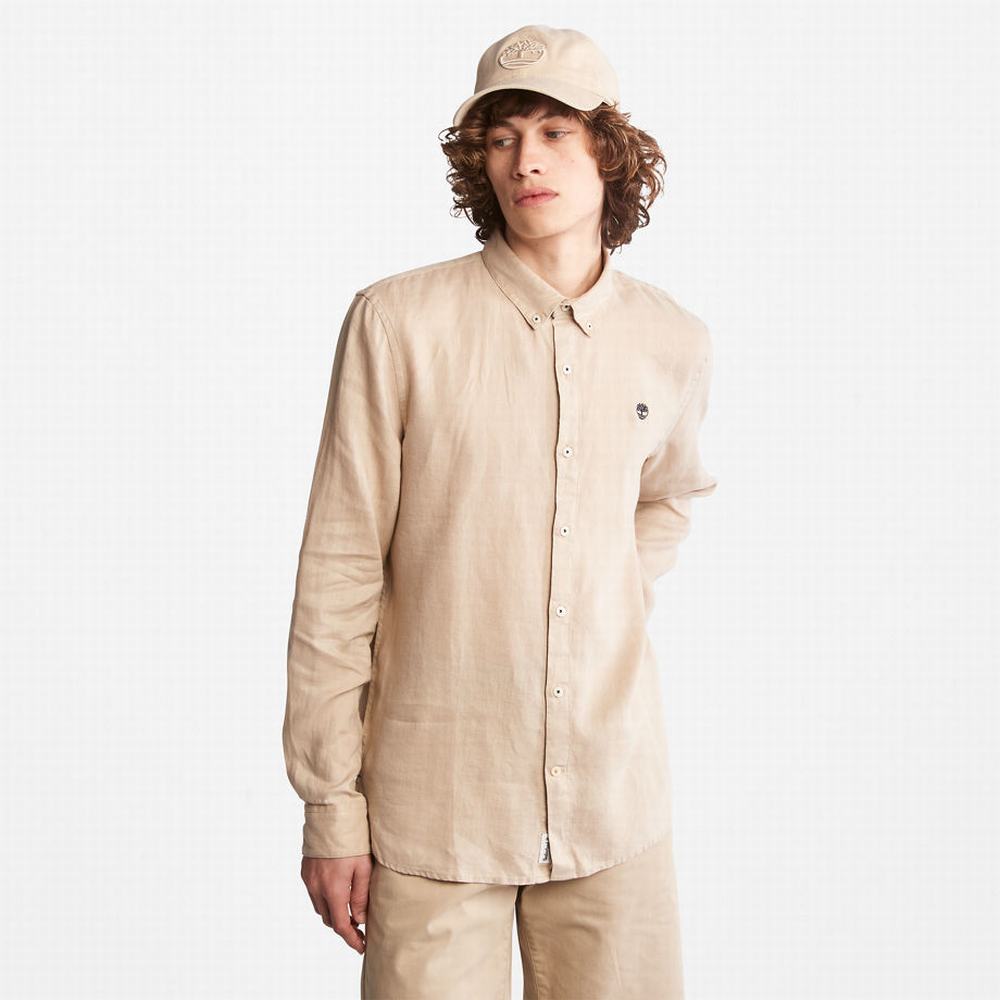 Timberland Mill River Slim-Fit Linen Gömlek Erkek Bej Rengi | TR-5280S