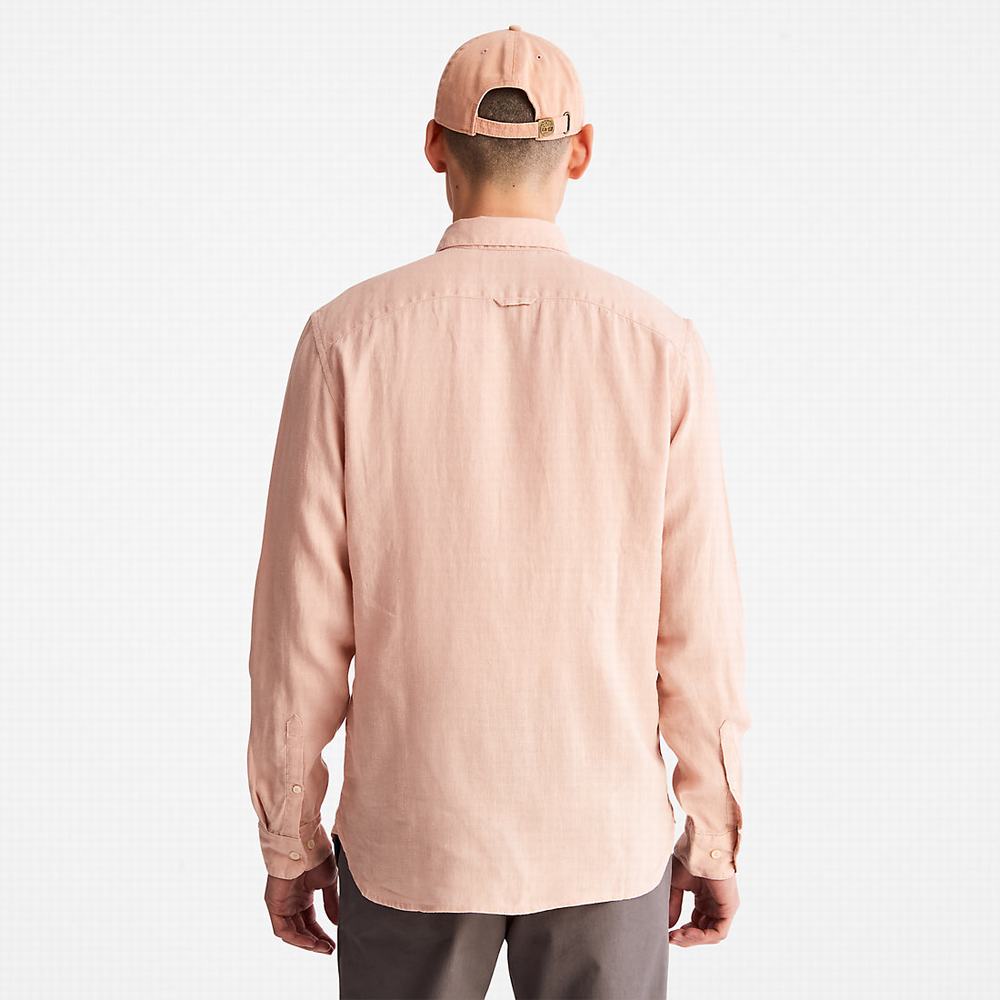 Timberland Mill River Slim-Fit Linen Gömlek Erkek Açık Pembe | TR-6148L