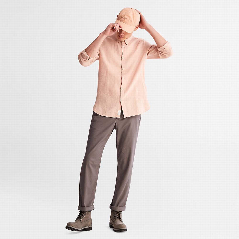 Timberland Mill River Slim-Fit Linen Gömlek Erkek Açık Pembe | TR-6148L