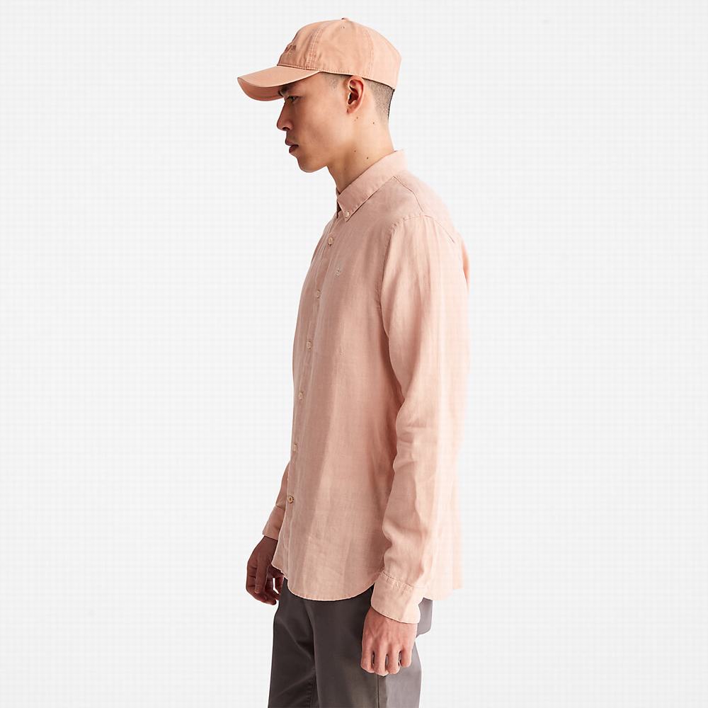 Timberland Mill River Slim-Fit Linen Gömlek Erkek Açık Pembe | TR-6148L