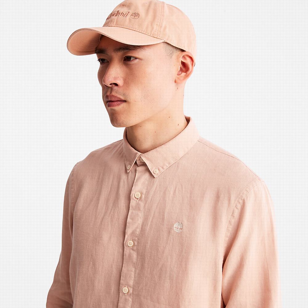 Timberland Mill River Slim-Fit Linen Gömlek Erkek Açık Pembe | TR-6148L