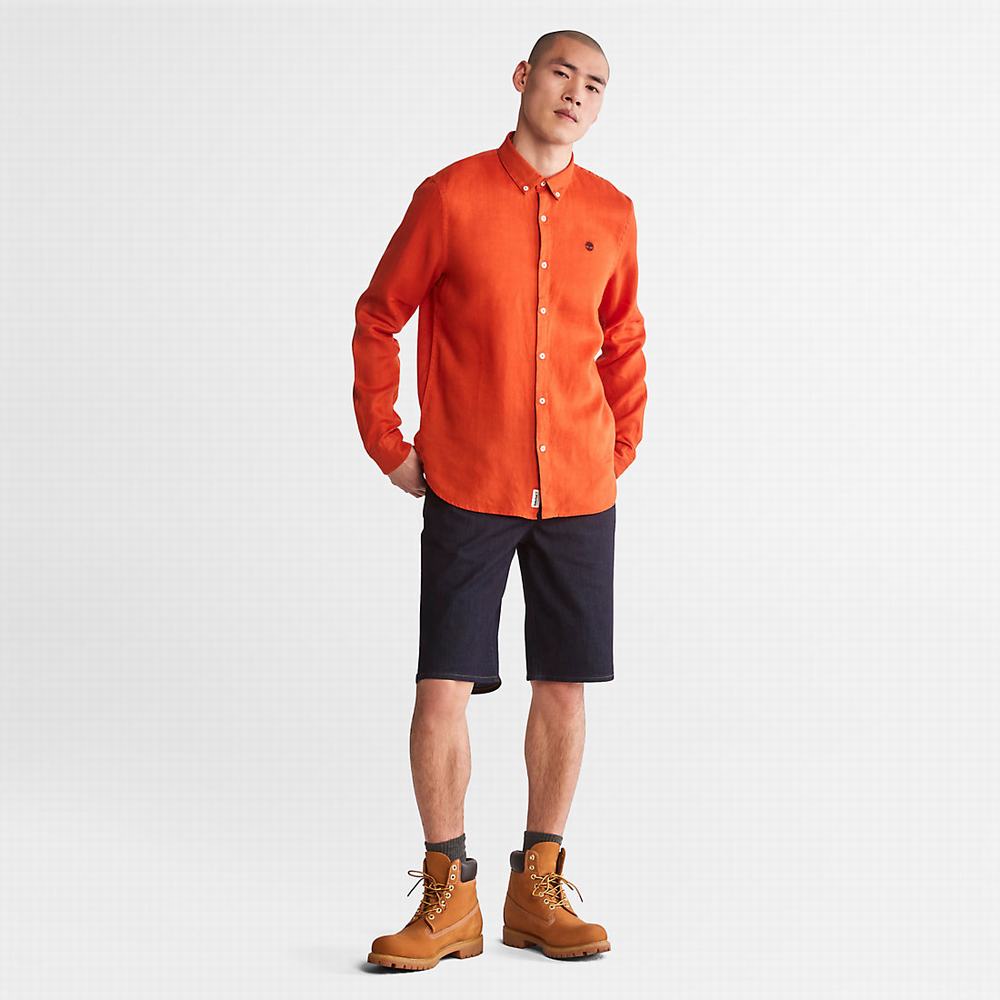 Timberland Mill River Slim-Fit Linen Gömlek Erkek Turuncu | TR-6327P