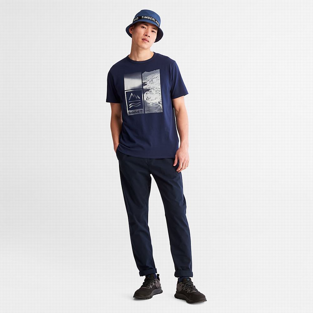 Timberland Mountains-to-Rivers Print Tişört Erkek Koyu Mavi | TR-6074Q