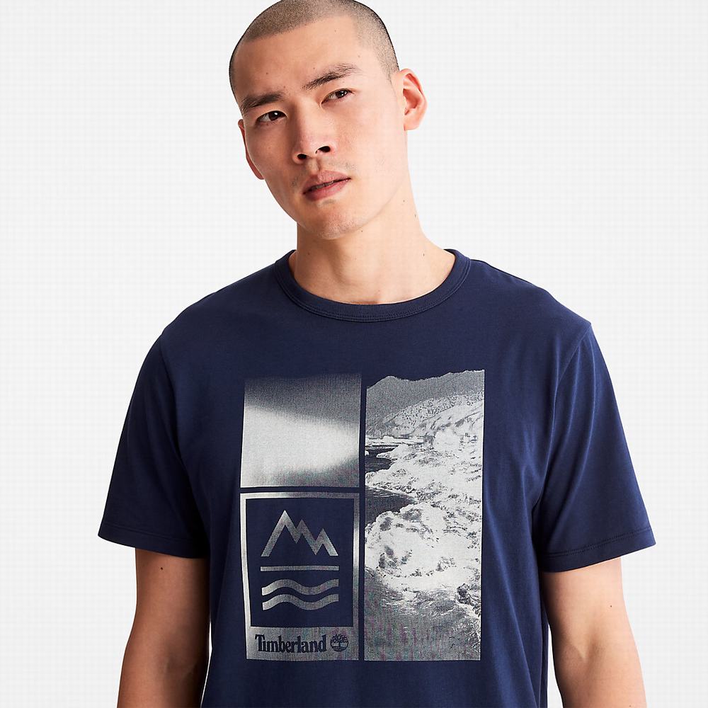 Timberland Mountains-to-Rivers Print Tişört Erkek Koyu Mavi | TR-6074Q