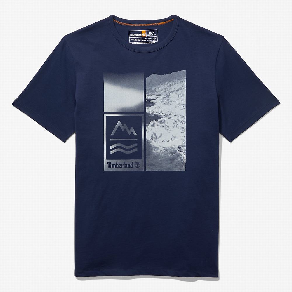 Timberland Mountains-to-Rivers Print Tişört Erkek Koyu Mavi | TR-6074Q