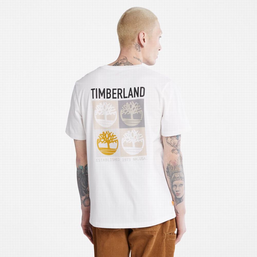 Timberland Multi-Logo Back-Graphic Tişört Erkek Beyaz | TR-8012G