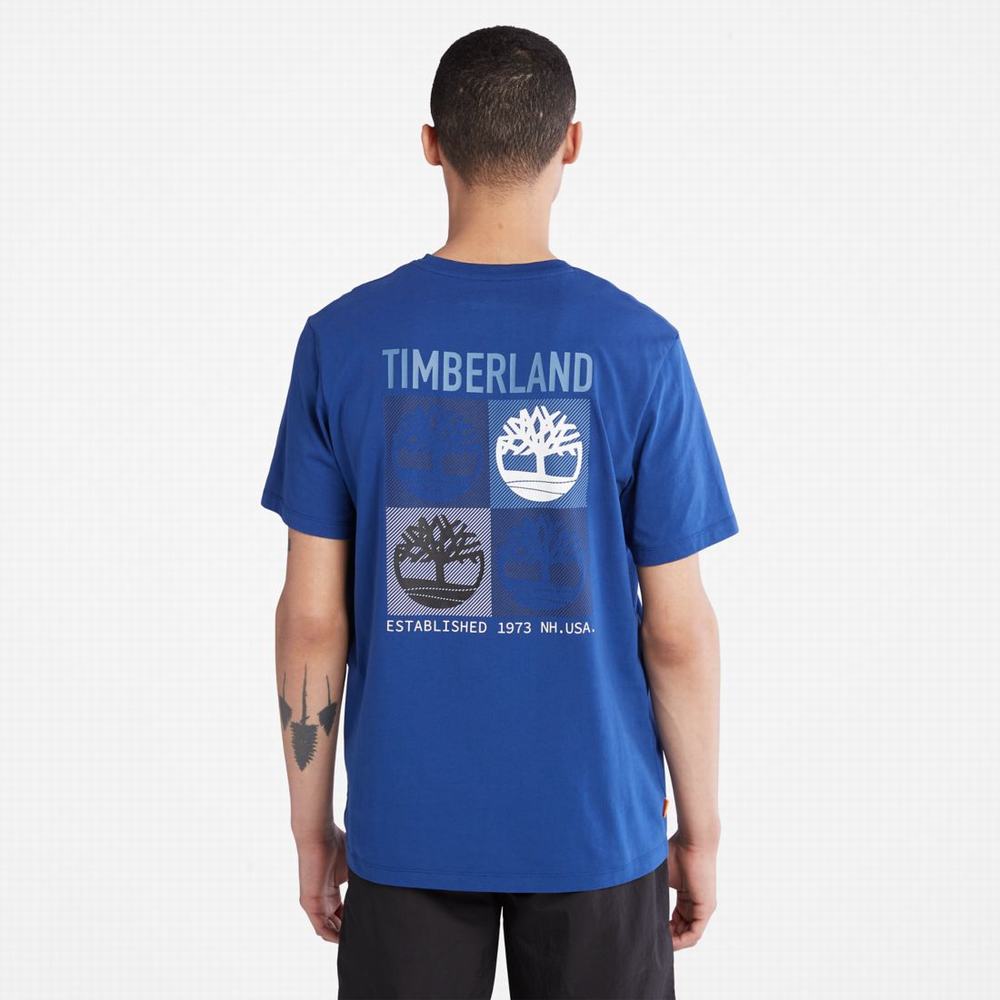 Timberland Multi-Logo Back-Graphic Tişört Erkek Mavi | TR-9275H