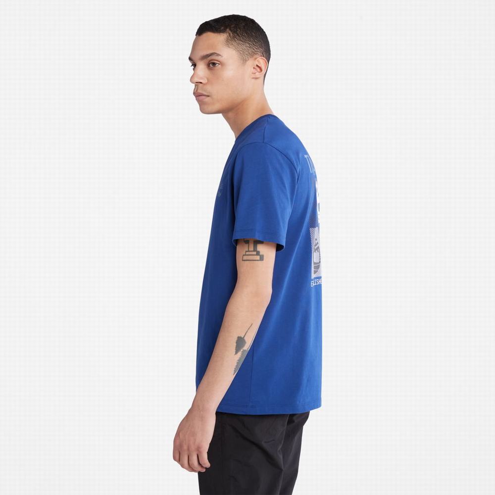 Timberland Multi-Logo Back-Graphic Tişört Erkek Mavi | TR-9275H