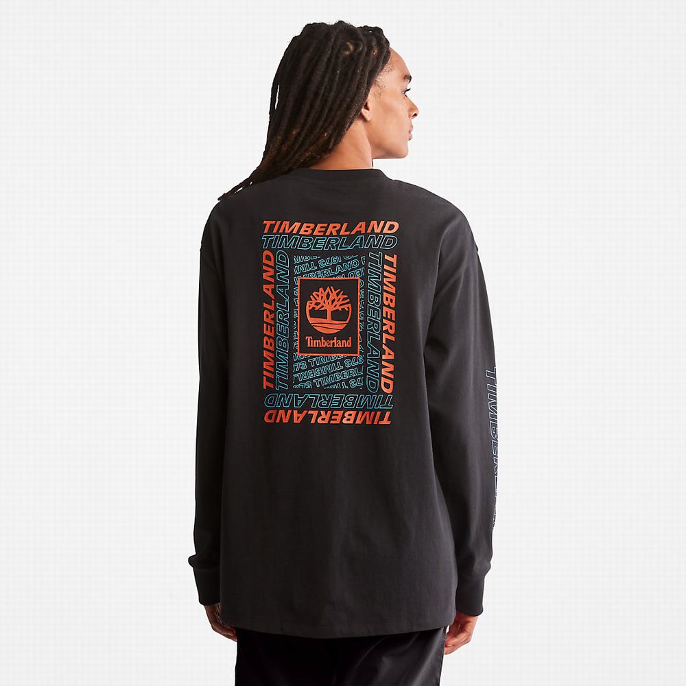 Timberland Outdoor Archive Long-sleeved Graphic Tişört Erkek Siyah | TR-6938V