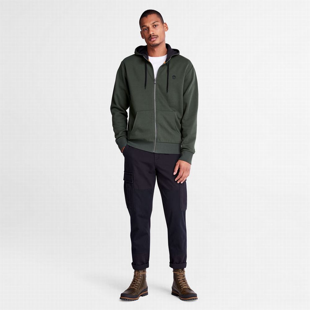 Timberland Oyster River Zip Kapüşonlu Sweatshirt Erkek Koyu Yeşil | TR-3542N