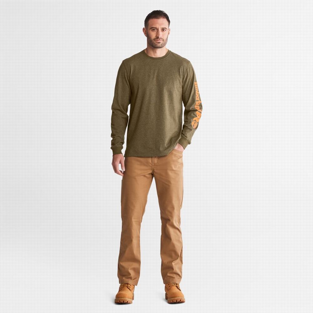 Timberland PRO® Base Plate Long-Sleeve Wicking Tişört Erkek Zeytin Yeşili | TR-1573J