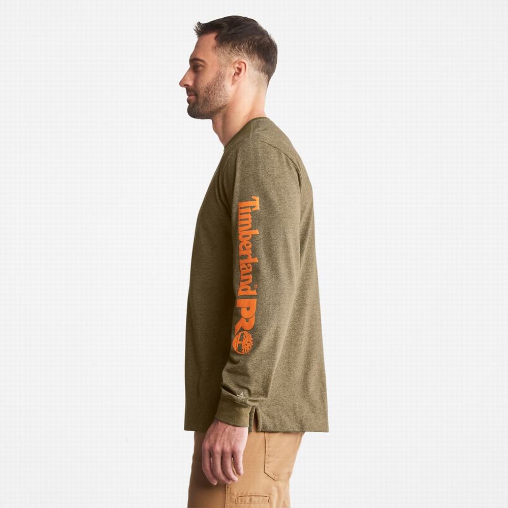 Timberland PRO® Base Plate Long-Sleeve Wicking Tişört Erkek Zeytin Yeşili | TR-1573J