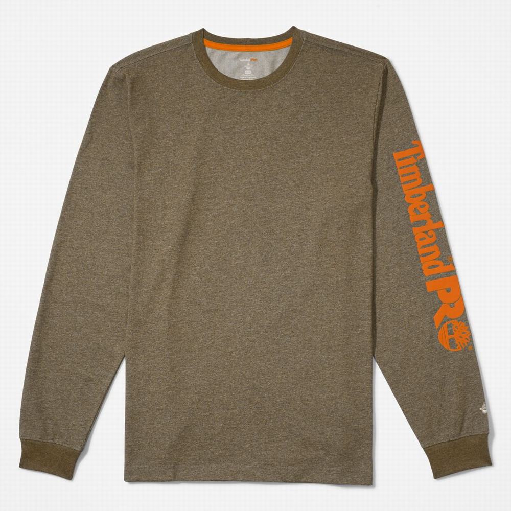 Timberland PRO® Base Plate Long-Sleeve Wicking Tişört Erkek Zeytin Yeşili | TR-1573J
