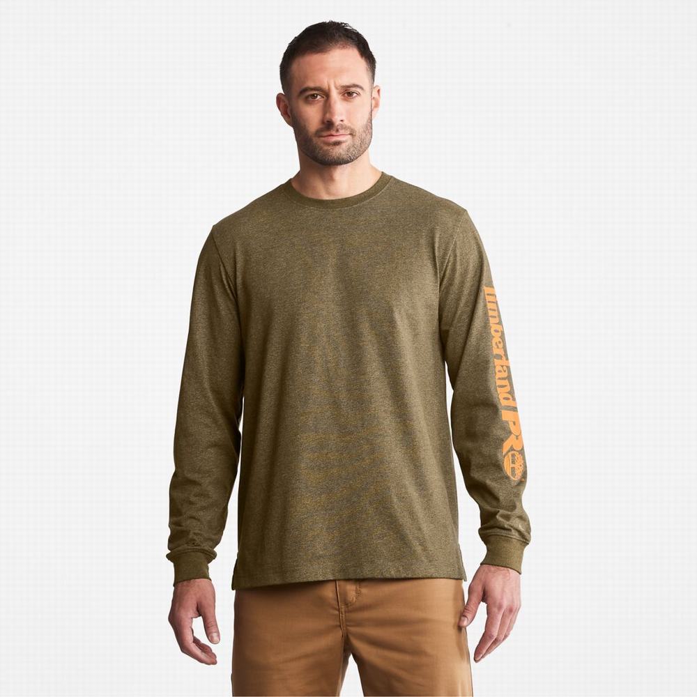 Timberland PRO® Base Plate Long-Sleeve Wicking Tişört Erkek Zeytin Yeşili | TR-1573J
