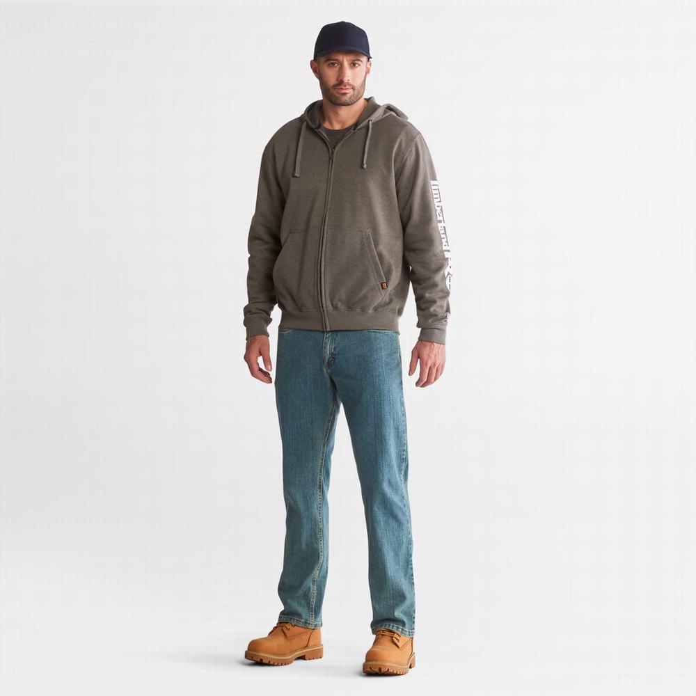 Timberland PRO® Hood Honcho Sport Zip-Front Kapüşonlu Sweatshirt Erkek Koyu Gri Beyaz | TR-8961K