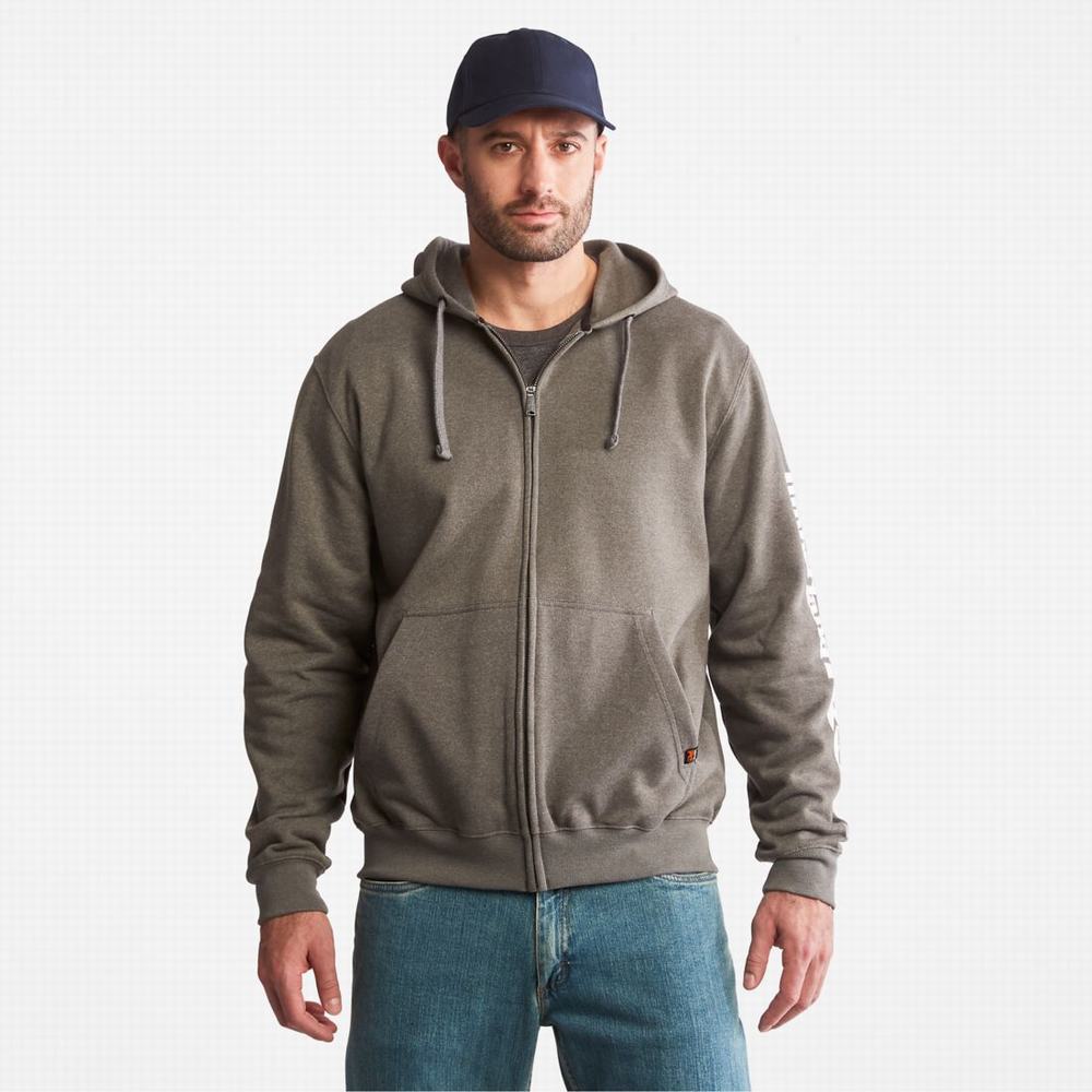 Timberland PRO® Hood Honcho Sport Zip-Front Kapüşonlu Sweatshirt Erkek Koyu Gri Beyaz | TR-8961K