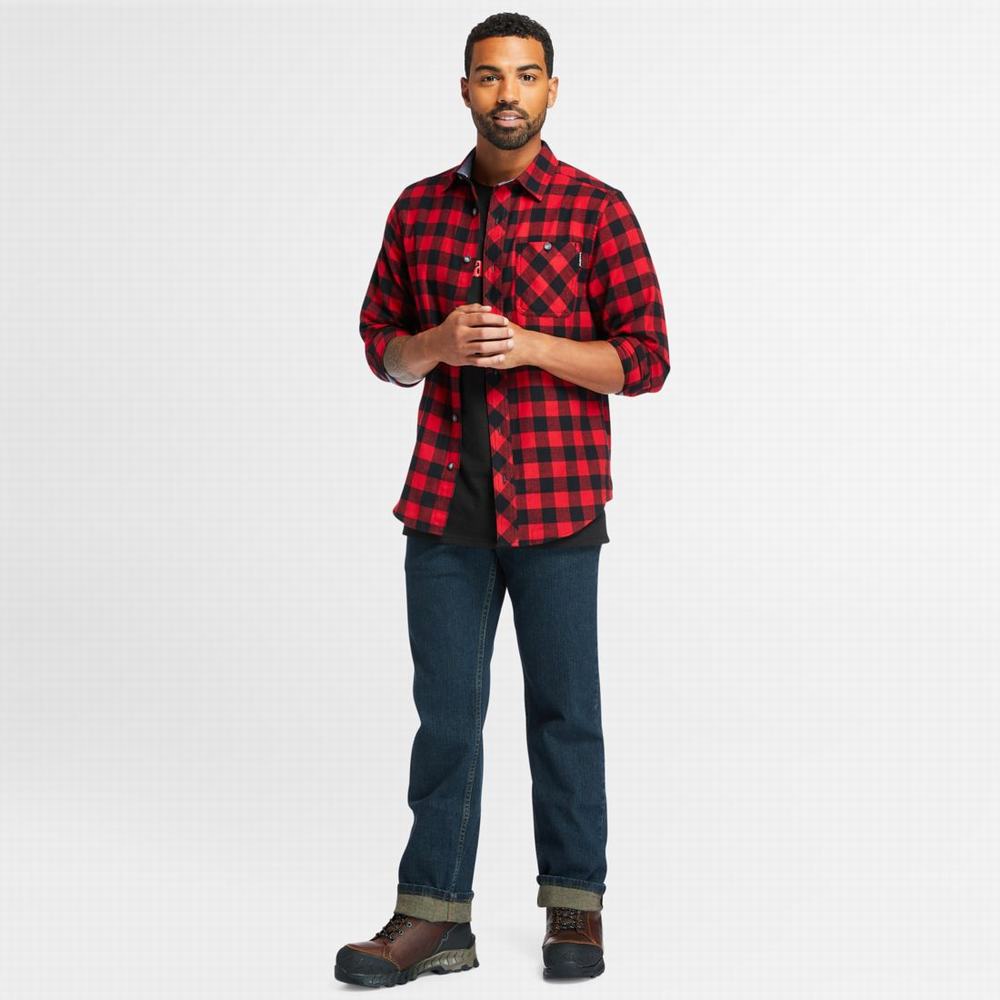Timberland PRO® Woodfort Midweight Flannel İş Gömlek Erkek Kırmızı Siyah | TR-1309W