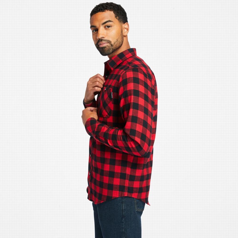 Timberland PRO® Woodfort Midweight Flannel İş Gömlek Erkek Kırmızı Siyah | TR-1309W