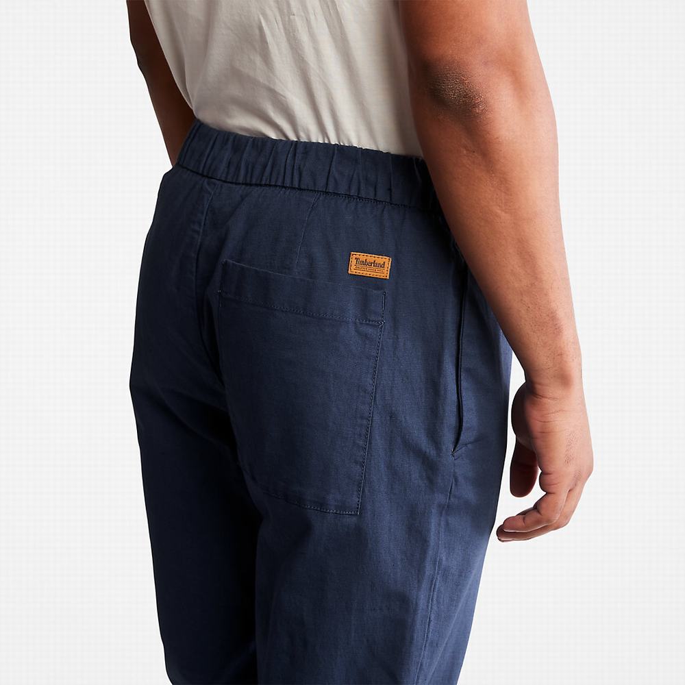 Timberland Pamuklu and Linen-Blend Jogger Pantolon Erkek Lacivert | TR-6254Z