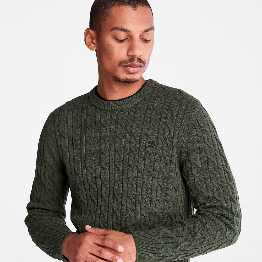 Timberland Phillips Brook Cable Crewneck Süveter Erkek Koyu Yeşil | TR-4170L