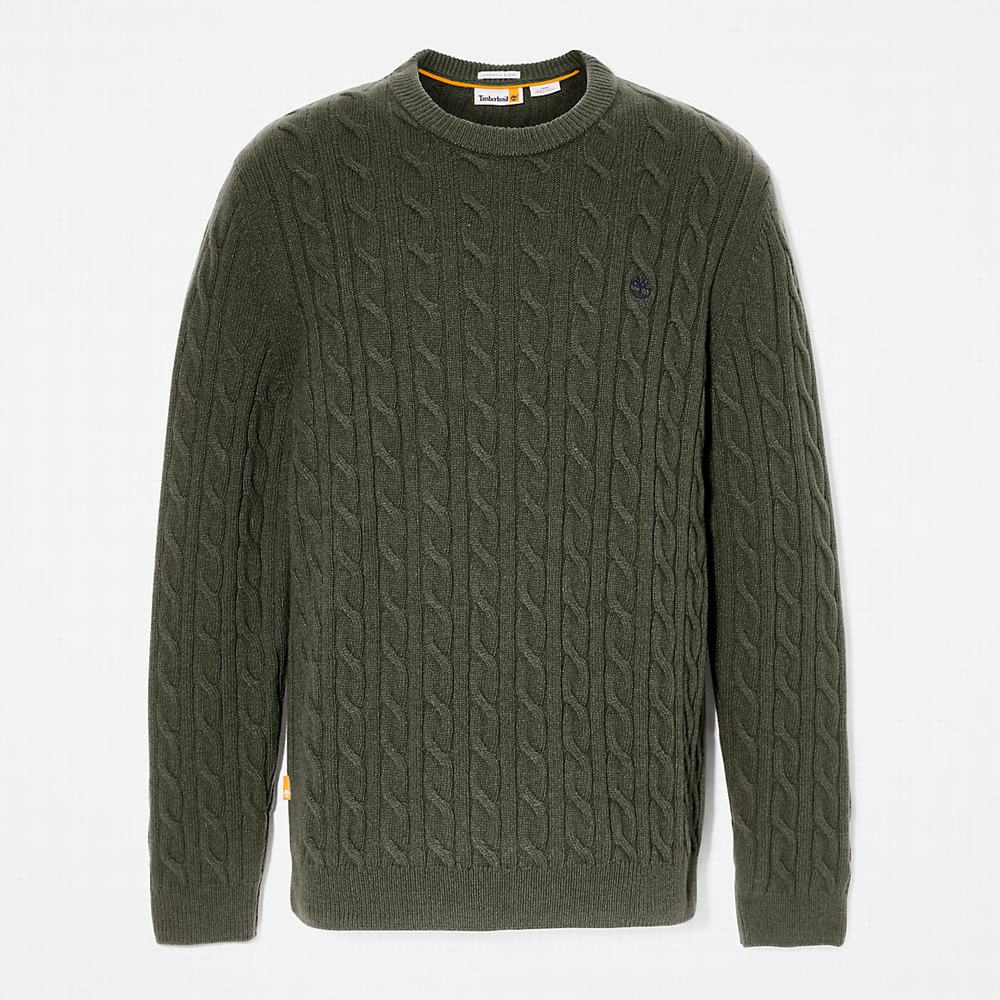 Timberland Phillips Brook Cable Crewneck Süveter Erkek Koyu Yeşil | TR-4170L