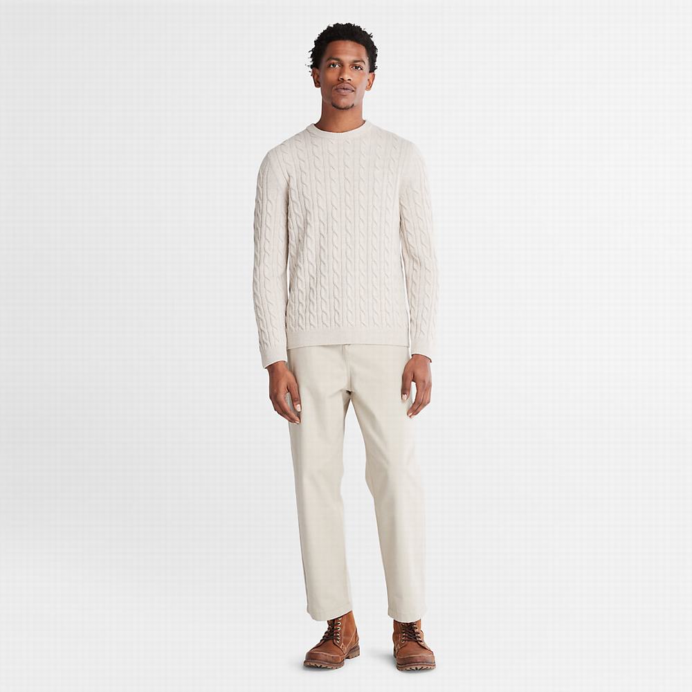 Timberland Phillips Brook Cable Crewneck Süveter Erkek Bej Rengi | TR-6172Z