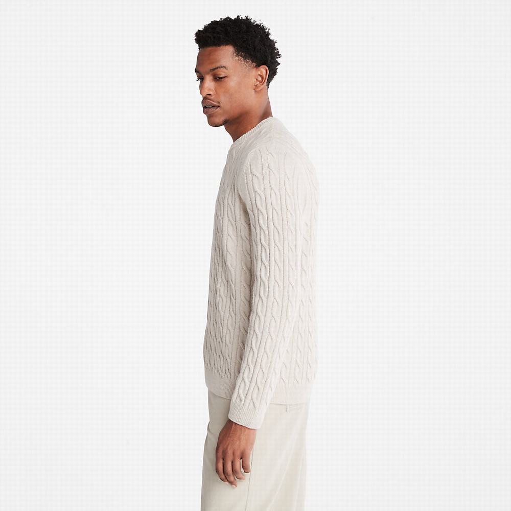 Timberland Phillips Brook Cable Crewneck Süveter Erkek Bej Rengi | TR-6172Z