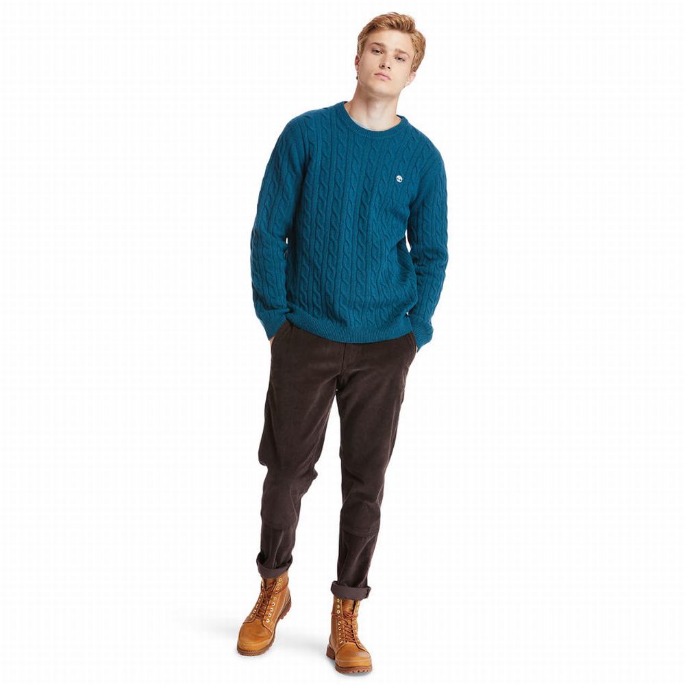 Timberland Phillips Brook Cable-knit Kazak Erkek Turkuaz | TR-5368Y
